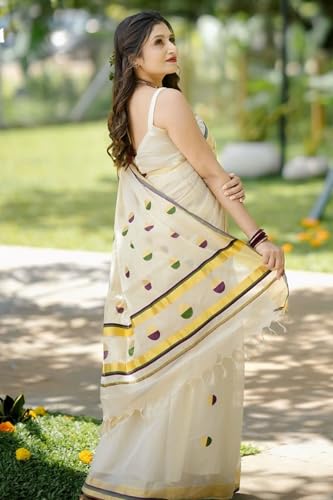 Image of SGF11 Women's Soft Cotton Linen Silk Saree With Blouse Piece