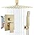 Aolemi Ceiling Mount Shower System Rain Shower Head with Handheld Spray High Pressure Shower Faucet Set Rough-in Valve Shower Trim Kit Included Bathroom Brused Gold 12 Inch Ceiling Shower Head