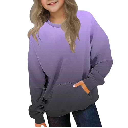 Crewneck Sweatshirts for Girls Long Sleeve Shirts with Pocket Gradient Cute Pullover Teen Sweaters Winter Clothes