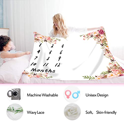 Image of Milestone Blanket, Floral Print, 100% Fleece, Single Layered, 48x40 inches, White, Unisex, Winter, Photography, Baby Care, Indoor Use