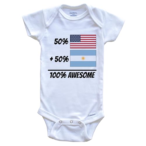 50% American Plus 50% Argentinian Equals 100% Awesome Cute Argentina Flag One Piece Baby Bodysuit, 3-6 Months White