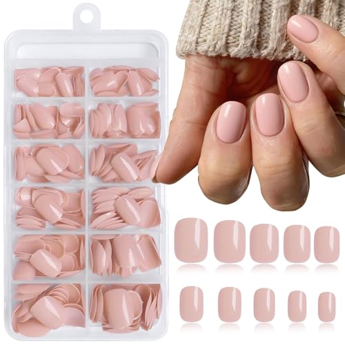 TESGADGETS 240 piezas uñas cuadradas nude beige para presionar cortas uñas postizas cuadradas cobertura completa uñas acrílicas de presión con almohadillas adhesivas