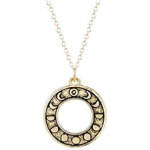 lehao397 Moon Phases Astrology Necklace Vintage Necklace Round Pendant Jewelry Gift for Women,Gold Cover