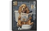 Cocker Spaniel on Toilet Wall Art Print Poster, Dog Bathroom Humor Decor Posters Prints for Restroom Home Picture Painting Artwork Gallery 7 (Cocker Spaniel, 8 x 10 inches, Unframed)