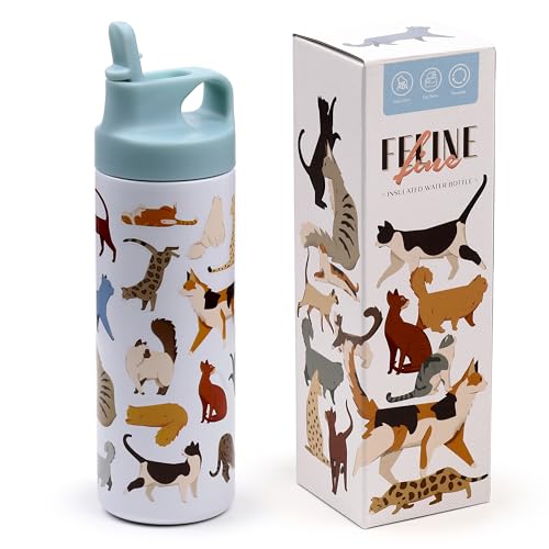 Puckator - Botella térmica de acero con apertura Flip Top - 500 ml - Gatos - Feline Fine - BPA Free - Diseño de doble pared