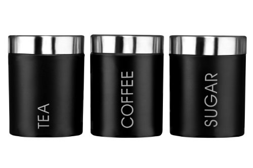 Premier Housewares Liberty Tea, Coffee and Sugar Canisters - Set of 3, Black