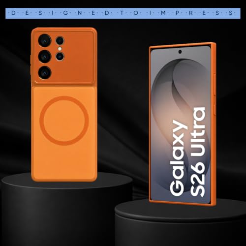 Image of SHINESTAR Luxury Matte Glass Magnetic Phone Case for Samsung Galaxy S26 Ultra 5G | Wireless Charging Support | Camera Lens Protection | Shockproof Slim Protective Back Cover | Orange