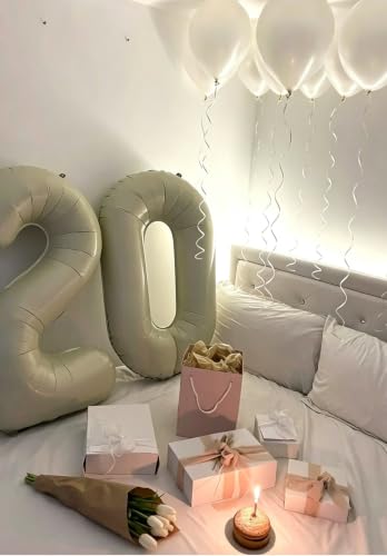 Image of 4 Balloon 40 inch Cream Number Balloons for 4th Birthday Party Decoration | Saturated Color, Large 40 inch, With Inflation Straw & Hanging Holes, Great for Wedding, Anniversary, Thanksgiving, Christmas