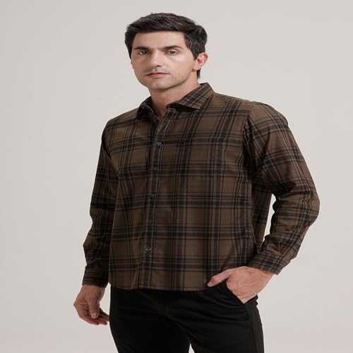 Image of BASICS 100% Cotton Checked Shirt for Men | Slim Fit | Everyday Smart Casual Wear | Full Sleeve