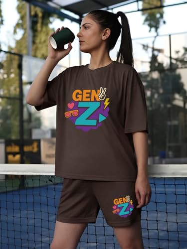 Image of CHKOKKO Cord Set for Women Cotton Blend Co-ord Set Stylish Graphic Printed Oversized T-Shirt Top Half Sleeves and Shorts Set Summer Coord Sets Casual Lounge Wear