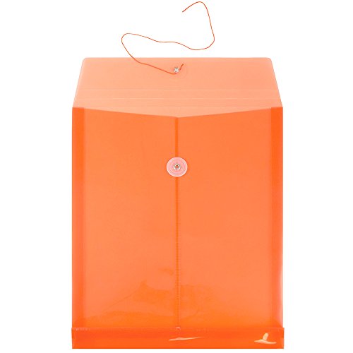 Jam Paper Plastic Envelopes With Button & String Tie Closure - Letter Open End - 9 3/4 X 11 3/4 - Bright Orange - 12/Pack #TOP1