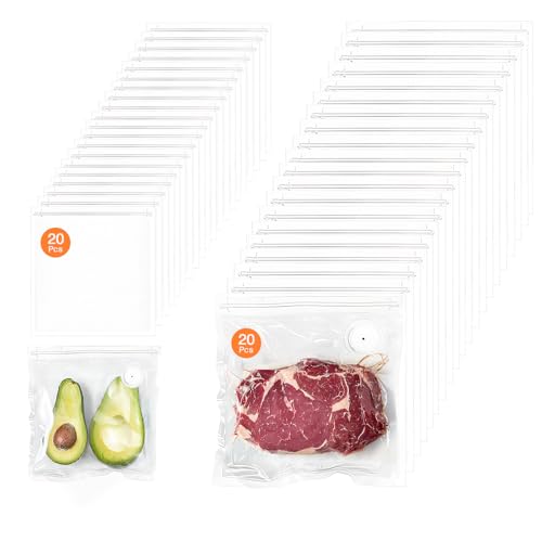 Image of Reusable Ziplock Bags for Food Storage - 20 Small + 20 Medium Vacuum Sealer Bags for Meat Fruits and Veg (40PC White)