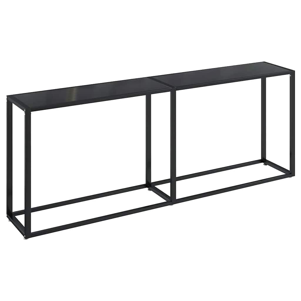 Tavolo consolle nero, 200 x 35 x 75,5 cm, in vetro, tavolo da corridoio | Tavolino sottile in vetro di sicurezza e metallo per corridoio e soggiorno, robusto e antiribaltamento.