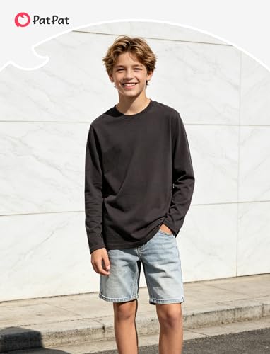 Image of PATPAT Boys Long Sleeve Shirts Cotton Solid Crew Neck Basic Shirts 5-16 Years