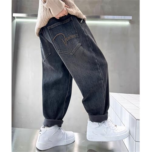 Boys Baggy 𝐃rawstring Jean Wide Leg Elastic Waisted Casual Denim Pants Teen Straight Leg Trousers with Pokets3