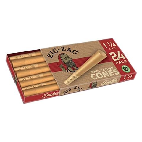 ZIG-ZAG Unbleached Pre Rolled Cones, Chemical-Free, Slow Burn, 1 1/4 Size, 24-Pack, Prerolled Cover
