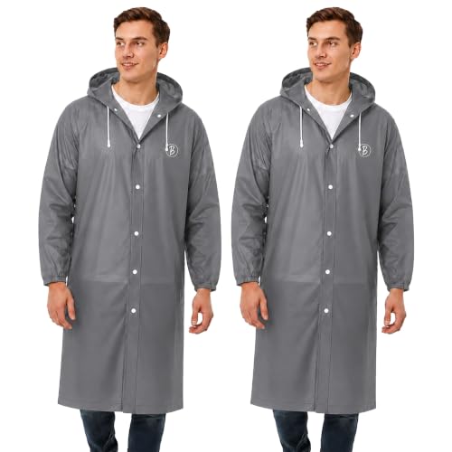 Image of Reusable EVA Hooded Raincoat| Transparent Waterproof Rain Wear for Men & Women | Elastic Full Sleeves | Front Button Design | Knee Length Free size