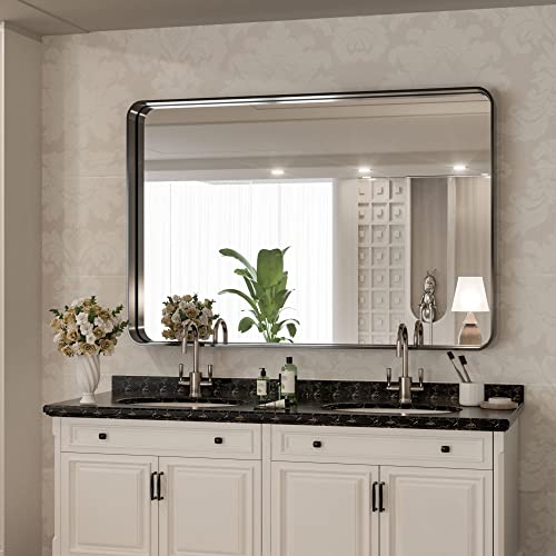 Tokeshimi 40 X 30 Inch Wall Mirror For Bathroom Black Metal Frame Decorative Rectangular Wall Mounted Home Decor Corner Hangs Farmhouse Mirror (Horizontal/Vertical) #TOP1