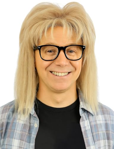 PUREHAIR Mens Blonde Mullet Wig with Glasses - 80s Blonde Hair Wigs for Men & Women Funny Halloween Costume Style Blond Male Wig (Blonde)