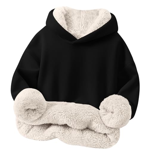 DDAPJ pyju Unisex Boys Girls Winter Sherpa Lined Hoodie Sweatshirt Kids Fleece Thermal Pullover Sweater Warm Hooded Outerwear3