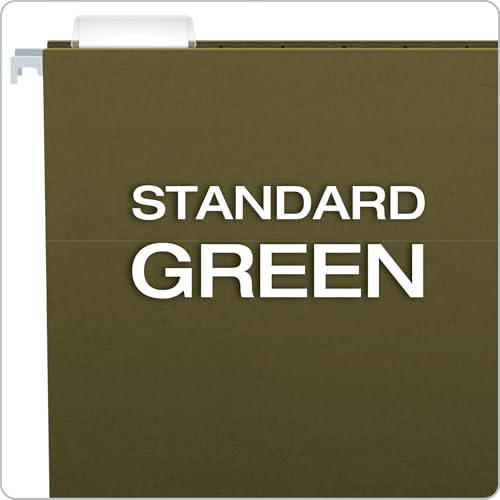 Image of Pendaflex Recycled Hanging File Folders, 25 Pack, Green, Letter Size (8.5 inch x 11 inch), 5 Tab Positions, Includes Tabs and Inserts, Eco-Friendly Hanging Files for Office and Document Organization