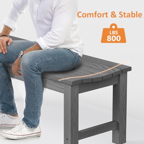 Image of Outdoor Bench, 2-Person Patio Backless Bench Holds up to 800lbs, Weatherproof Garden Bench that Never Rot and Fade, Suit for Backyard, Porch, Patio, Deck and Entryway (Grey)