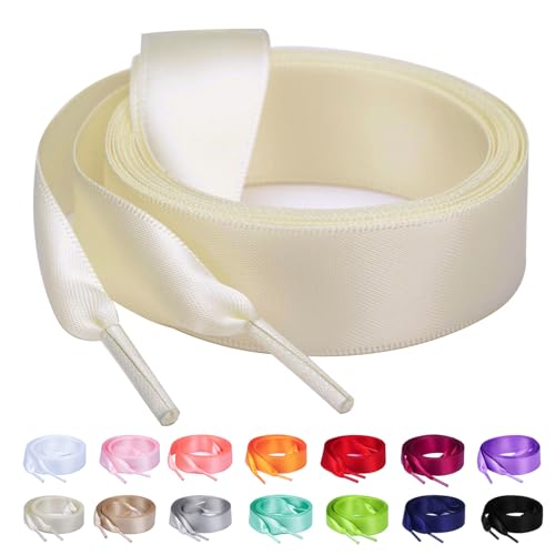 Image of Booyckiy 3 /4 inch Wide Satin Ribbon Shoelaces Flat Colorful Shoe Laces for Women Girls