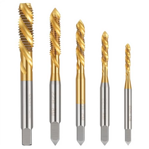 DOPENSPI 5 Stück Gewindeschneider Bit Set,HSS Titan Gewindebohrer Satz M3 M4 M5 M6 M8 Metric Gewinde Einschnittgewindebohrer Fertigschneider Maschinengewindebohrer Bit für Metall Kunststoff Holz