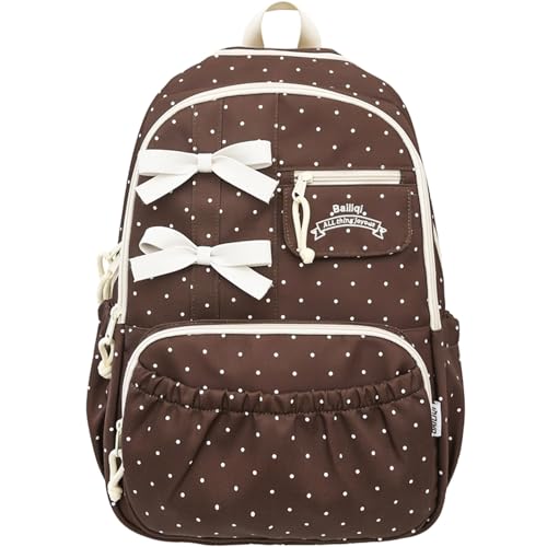 Teclado Kawaii Backpack with Cute Accessories Nylon Casual Bookbags with Pendants Lightweight Laptop Bag Travel Daypacks (Brown)