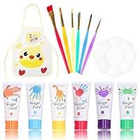 Fingerfarben Für Kinder Set (6 Farben Fingerfarben Kinder Ungiftig, Pinsel*6, Palette*1, Malschürze*1), Auswaschbar, Geeignet Als Geschenk Zur Früherziehung Von Kindern, Handgemachte Malerei