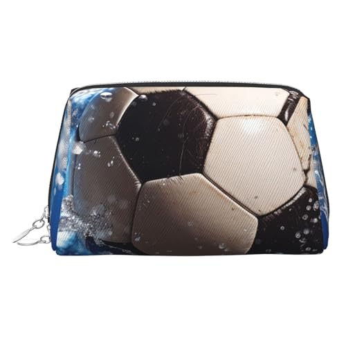 Trousse de maquillage imperméable en cuir argenté et zippée motif football