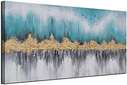 Ardemy Teal Mountain Abstract Canvas Wall Art Natu…
