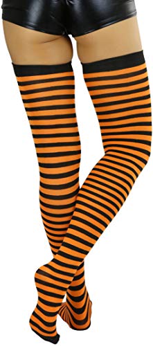 Image of ToBeInStyle Women's Opaque Hosiery Thin Striped Thigh High Long Stocking