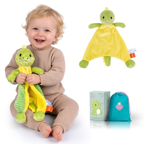 Image of Baby Security Blanket, Soft Lovey Unisex Snuggle Toy Stuffed Animal, Square Sensory Lovie, Newborn Essentials Gift for Boys and Girls (Pottyrex)