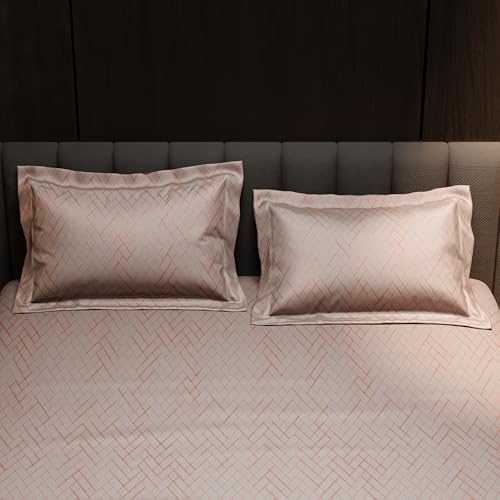 Image of Stoa Paris 300TC UltraSatin Double Fitted Bedsheet Set with 2 Pillow Covers, Gentle on Skin & Hair, Wrinkle & Fade Resistant, Home Decor, Gift for Couple, Starlit Night - Champagne (152cmx198cm+30cm)