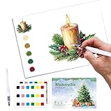 Aquarell-Arbeitsbuch, detaillierte Schritte mit Farbset, Weihnachts-Aquarell-Malbuch, Kunstaktivität mit geführten Anweisungen für Frauen, Männer, Teenager, Studenten, Zuhause, Reisen, Arbeiten, Entsp