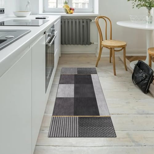 Alfombra larga para pasillo y cocina gris 100x260 cm 5