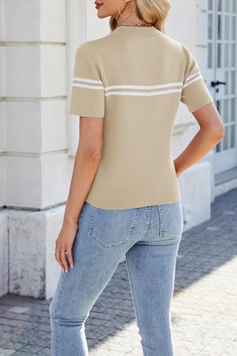 Cakulo Womens Short Sleeve Business Casual Tops 2025 Summer Half Zip Sweater Shirts Knit Top4