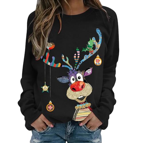 weihnachtskleid Damen, Weihnachtspullover Damen Lustige Weihnachten Ugly Christmas Sweatshirt Baumwolle Pulli Herbst Winter Sweater Weihnachtskostüm...