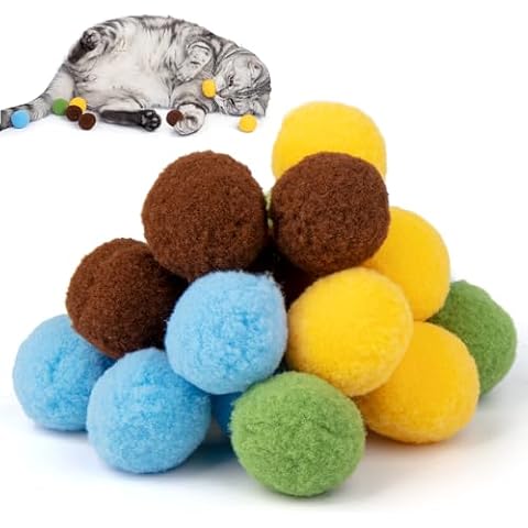 DUXCIYHTA 20pcs 3.5cm/1.37Inch Premium Colorful Cat Toy Balls Indoor Cats Interactive Playing Quiet Ball Cats Favorite Toy Assorted 4 Colors Cover