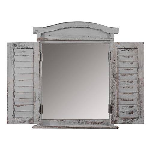 Décoshop26 Miroir Mural Forme fenêtre avec Volets 53x42x5cm en Bois Gris Vieilli 04_0005486