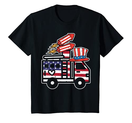 Bambino Firetruck Firecrackers 4th Of July Firefighter Boys Toddler Maglietta