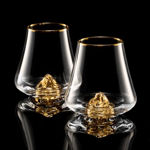 Image of DUJUST Whiskey Glasses Set of 2 (8oz /235ml) with 24K Gold Mountain, Crystal Whiskey Glasses, Old Fashioned Glass for Brandy /Cognac /Bourbon /Tequila, Luxury Gift for Holiday, BPA-Free & Lead-Free