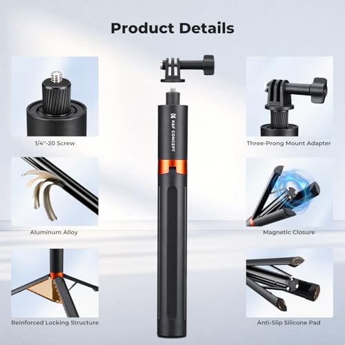 Image of K&F CONCEPT 66 inch 2-in-1 Invisible Selfie Stick Tripod for Insta360 X5 /X4 /X3 /DJI Osmo 360, Extension Pole Adjustable Handle Grip for Insta 360 Luna Ultra, GoPro, DJI Osmo Pocket 3 /4, Action 5 Pro /6 /4 /3