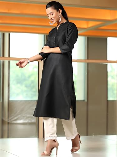 Image of Libas Womens Solid Cotton Blend Straight Kurta for Women