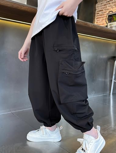 Boys Cargo Pants Multi Pocket Zipper Pocket Casual Techwear Joggers 5-12 Years2