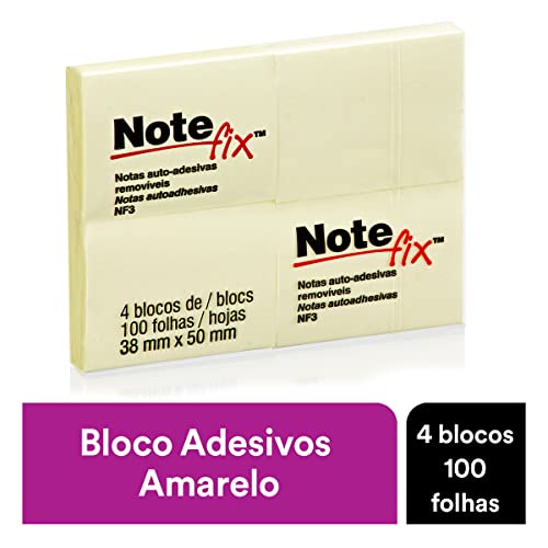 Notefix, 3M, 4 Blocos De Notas Adesivas, Amarelo, 38mm x 50mm, 400 Folhas