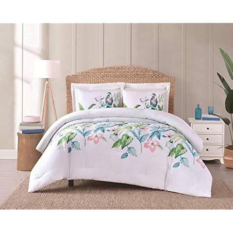 Oceanfront Resort Tropical Bungalow Comforter Set, Pink Cover