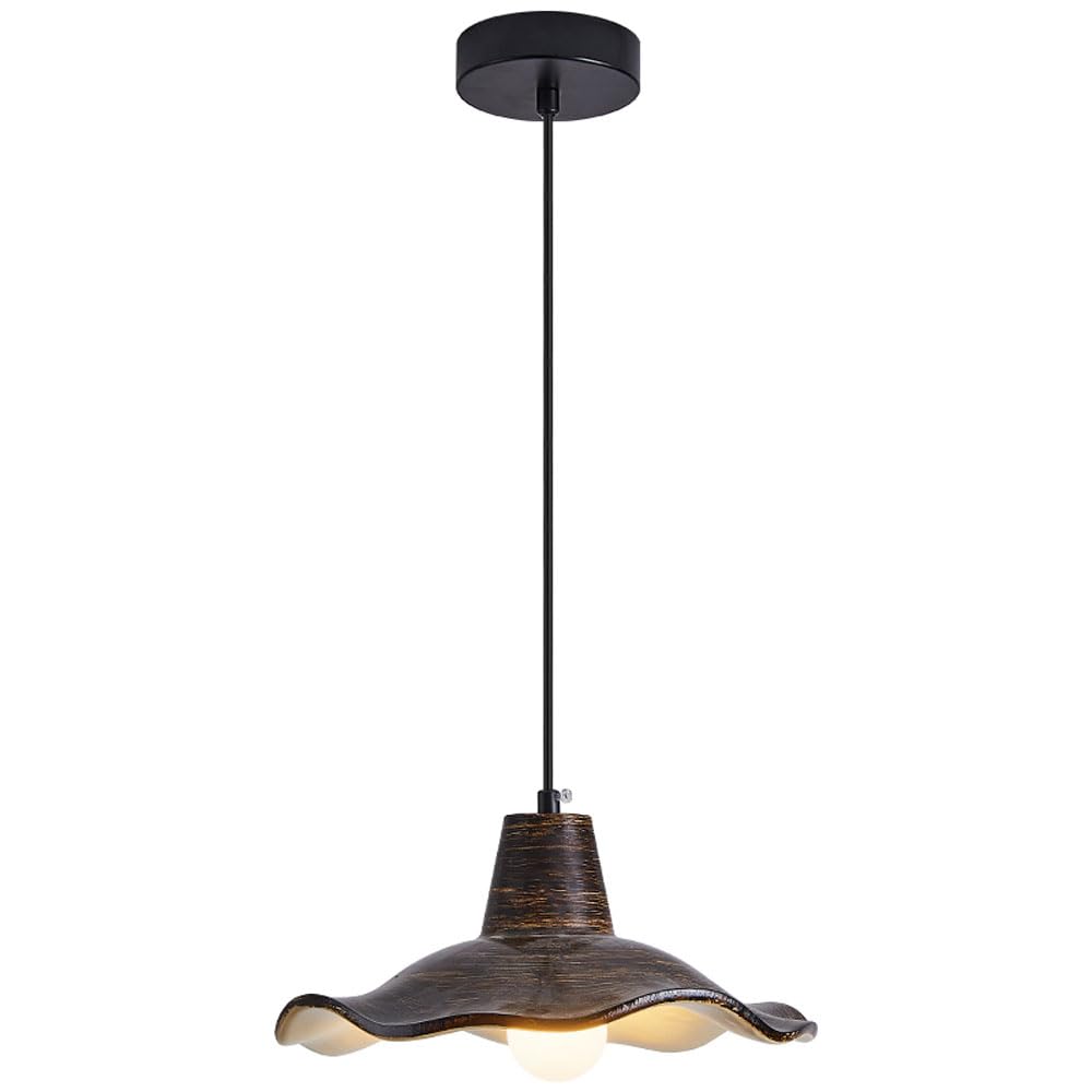 KXEcoLife Antique Metal Floral Pendant Light Fixture Mid Century Modern Flower Farmhouse Adjustable Hanging Lamp Vintage Dining Room Indoor Chandelier For Living Table Bar Counter Study