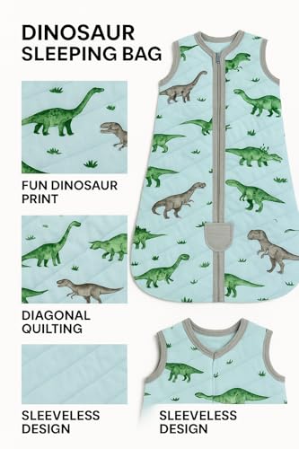 Image of TuddyBuddy Baby Cotton Wearable Quilted Sleeping Bag Blanket 1.5 Tog with 1 Way Zipper Closure | Ideal for Babies & Kids Hypoallergenic Fabrics | (Blue Dino AOP, 6-12 Months)